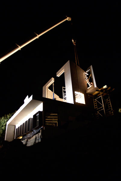 Fertigteilmontage in der Nacht, Harscheid